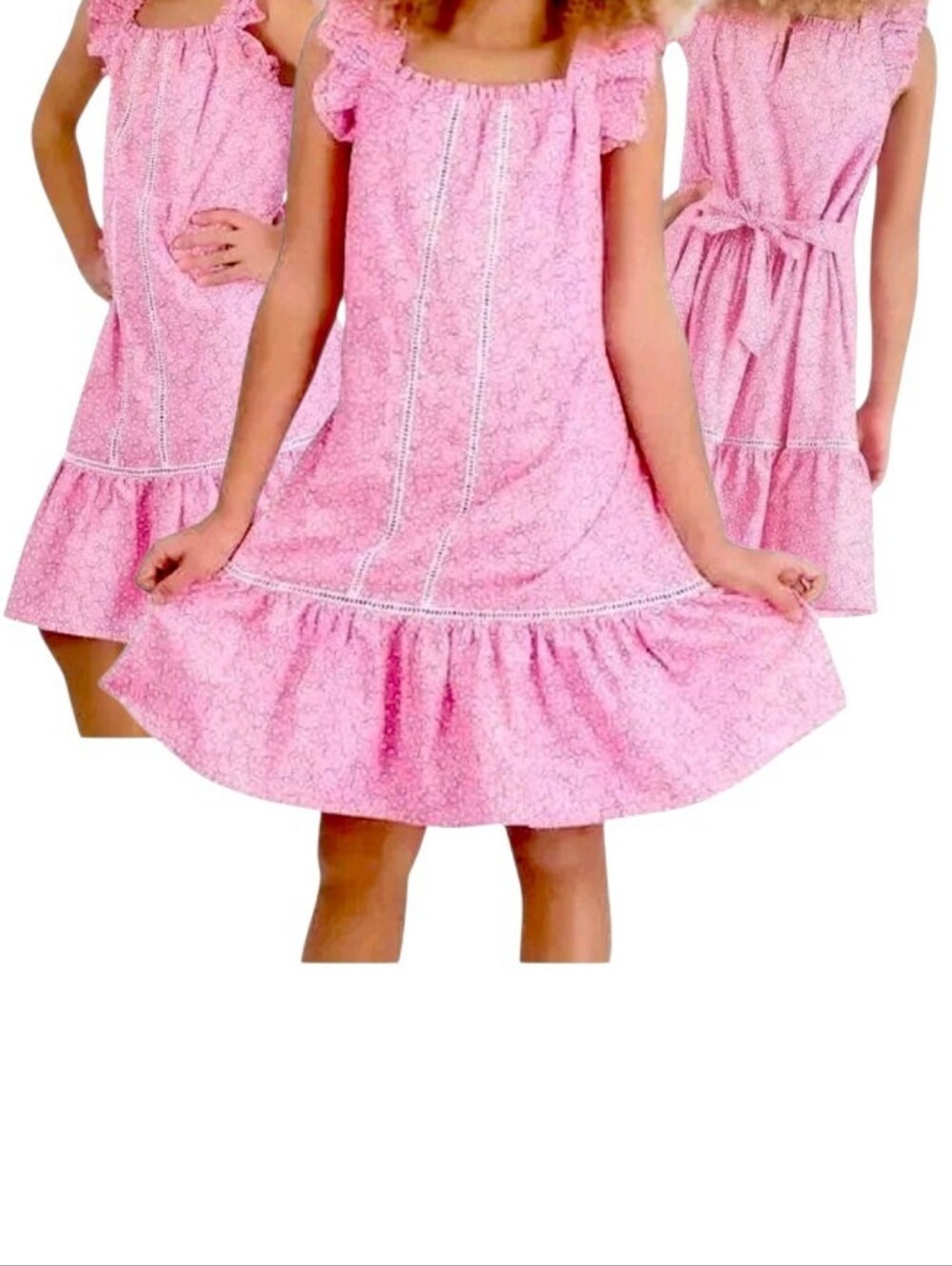 French Connection Girls' 5/6 Pink Ruffle-Trimmed Cotton Sundress for Girls - NWT - Picture 1 of 13